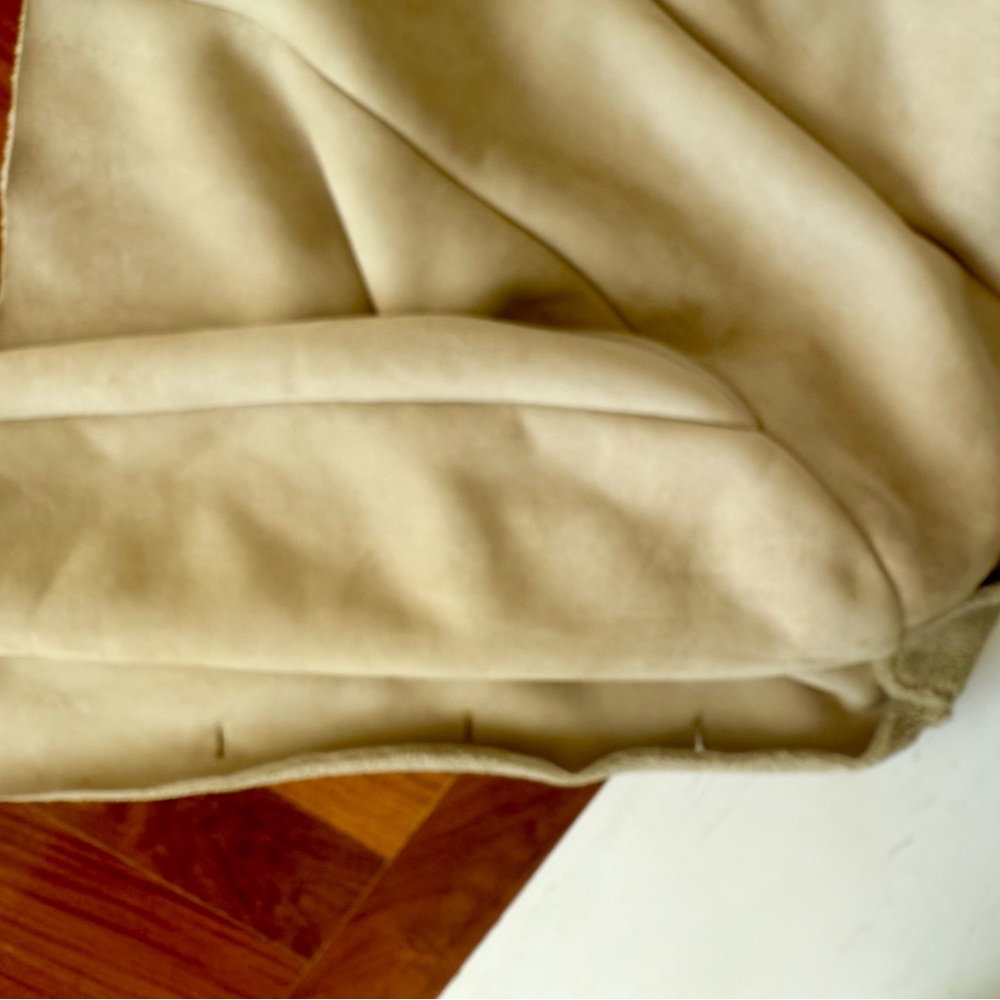 Women's Suede Sherpa Coat Jacket Lands End Cream FAUX Shearling Pea Coat Size L - Picture 12 of 16